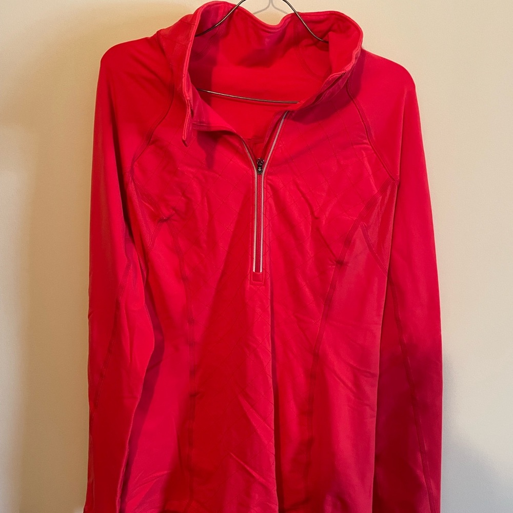 Lululemon Athletica Red Hoodie. Sz 10 red. Quarter zip with reflective back